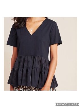 Maeve Black Louisa Tiered Ruffle Top
